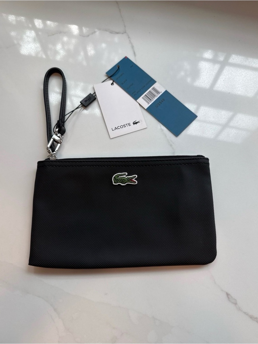 Lacoste Black Wristlet Pouch with Crocodile Logo